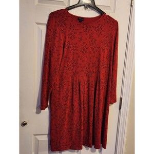 J. Jill Wearever Collection Women's Large Red Long Sleeve Dress Leaf  Dress